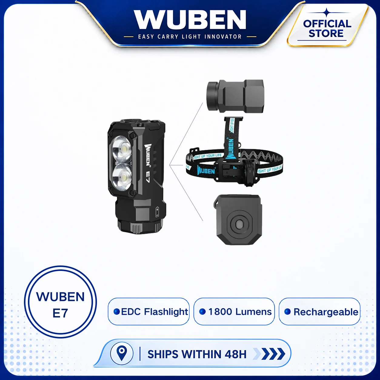 WUBEN E7 1800 Lumen Rechargeable Mini Flashlight 6 Modes EDC Flashlight Torch Typ-C Rechargeable LED IPX8 Pocket Flashlight