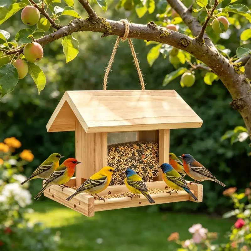 Wooden Wildlife Shelter With 2 Liter Capacity And Visible Acrylic Observation Parts For Easy Monitoring Outdoor Yard J0MC