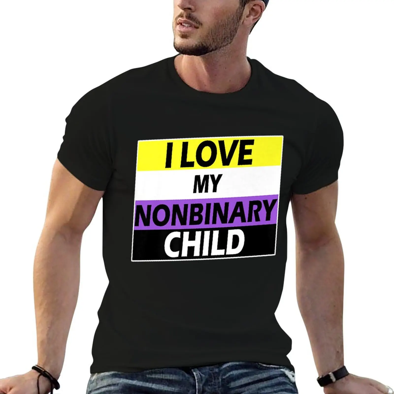 

I Love My Nonbinary Child LGBT Non Binary Awareness Dad Mom T-Shirt mens graphic t shirts cotton t shirts man 100% T-Shirt
