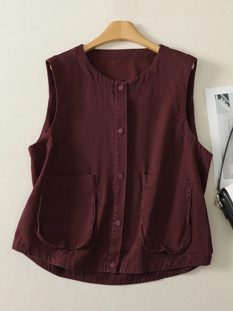Elegant Japanese Style Loose Fit Pure Cotton Vest Women's Outerwear Autumn Layering Good Looking Small Size Jacket