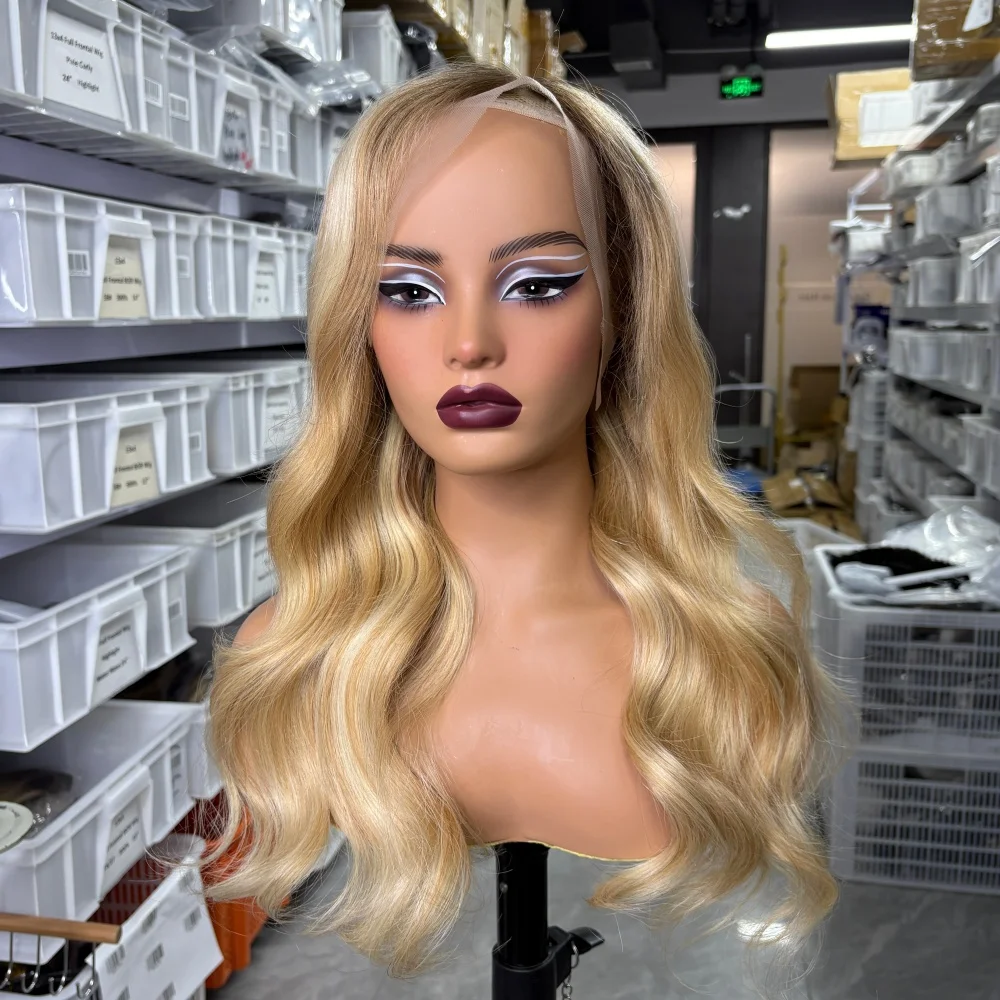العسل شقراء عذراء 100% خصلات الشعر المستعار الإنسان مع شعري طبيعي Balayage أومبير تسليط الضوء على 13x6 جزء مجاني الدانتيل شعر مستعار أمامي