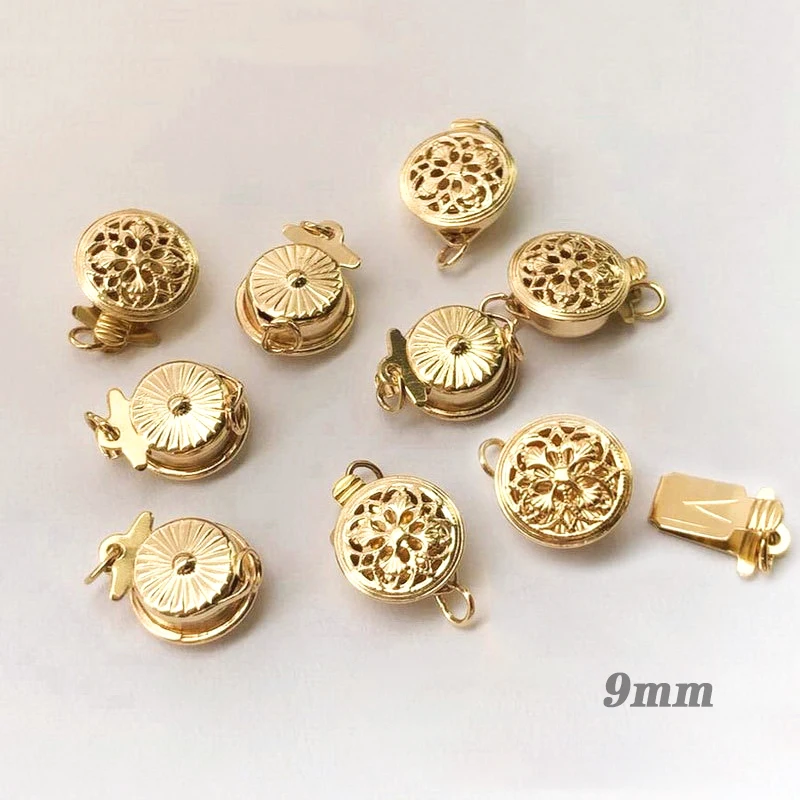 Real 14K Gold Filled Round Filigree Pearl Clasp 9mm/12mm Clasp Button Bulk Wholesale Supplies for Bracelets Necklace Making