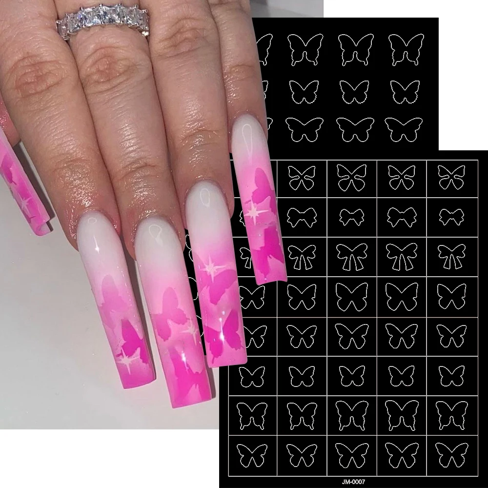 1 個 3D 中空蝶ちょう結びネイルアートステッカースター/花柄自己粘着ネイルデカールフレンチスプレーテンプレートアクセサリー