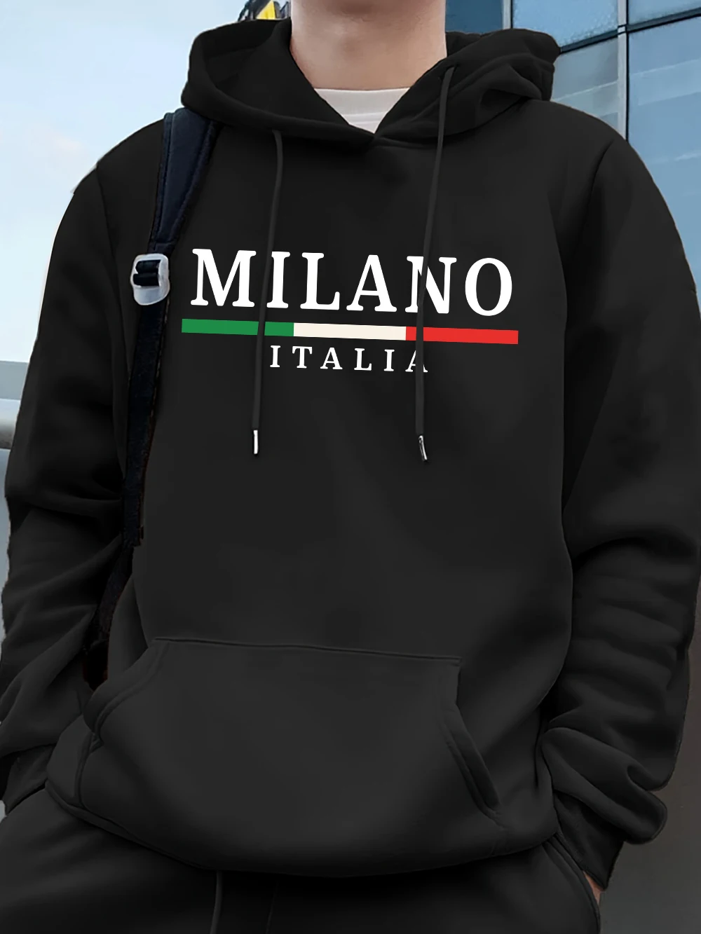 ميلانو إيطاليا العلم اللون المطبوعة الرجال البلوز الشتاء الصوف الدافئة هوديس الكورية فضفاض جيب الشارع الشهير الهيب هوب الذكور الملابس #1