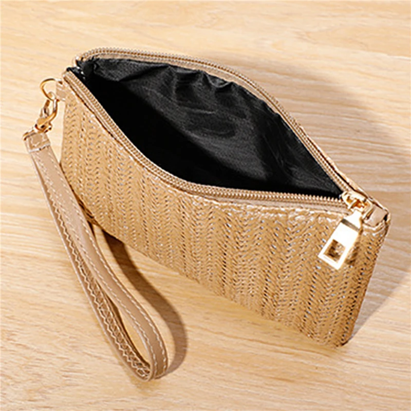 Damen gewebte Tasche Armband Clutch mittellange Tag Brieftasche mobile Münz beutel Strand Geldbörse Mode Karten halter Haushalt