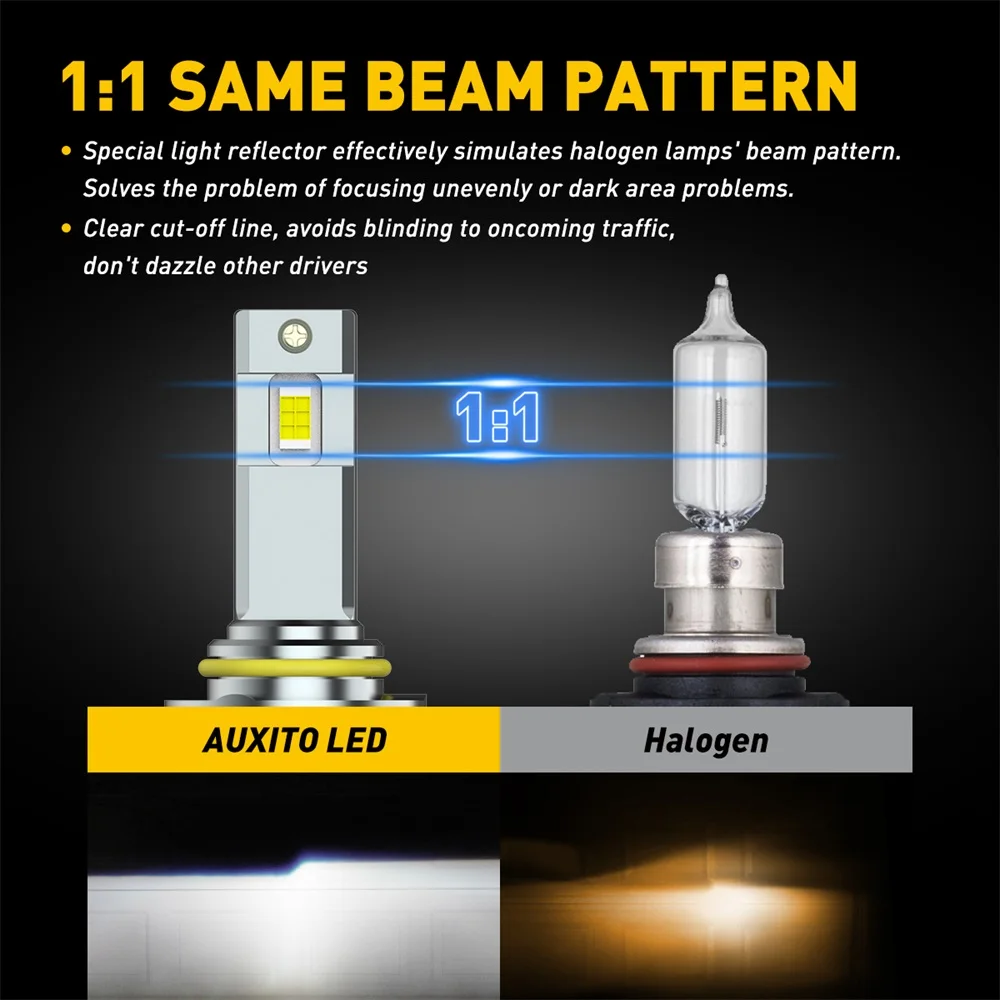 AUXITO 2Pcs 9005 HB3 LED Headlight Bulbs 9012 HIR2 H8 H9 H11 H13 9008 LED Canbus No Error 100W High Power Car Head Lamp with Fan