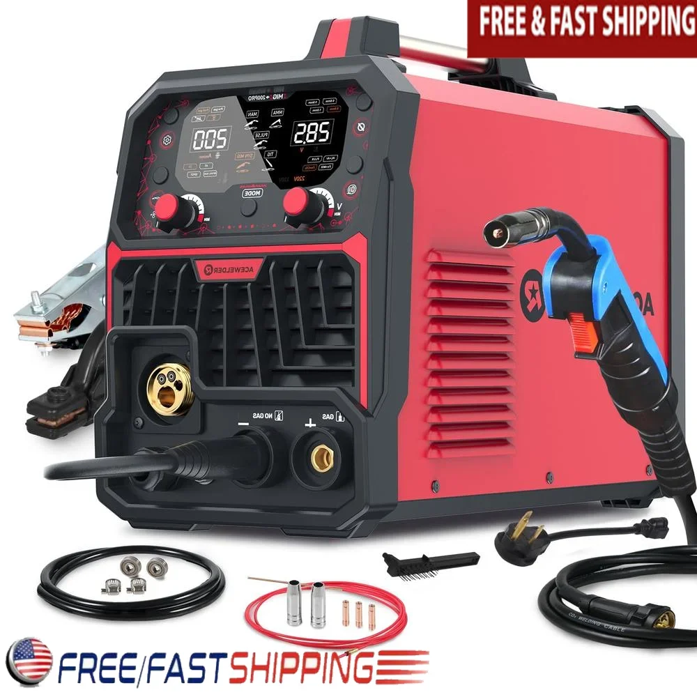 Multi-Function Aluminum Welding Machine Gas MIG Pulse Flux MMA TIG Spot LED Display