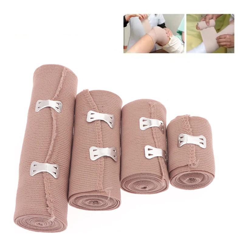 1Roll Compression Bandage Wrap With Clips Sports Bandages Tape For Ankle Wrist Arm Leg First Aid Bandages Measure