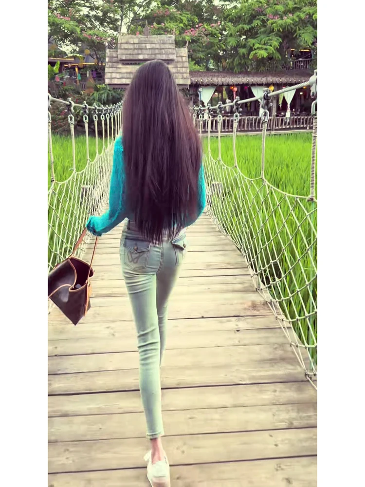 

Faionable Korean Women's ket Embroidered Slim Fit Nine-Tenths Jeans ort Sle Blue Sun Protection Cardigan