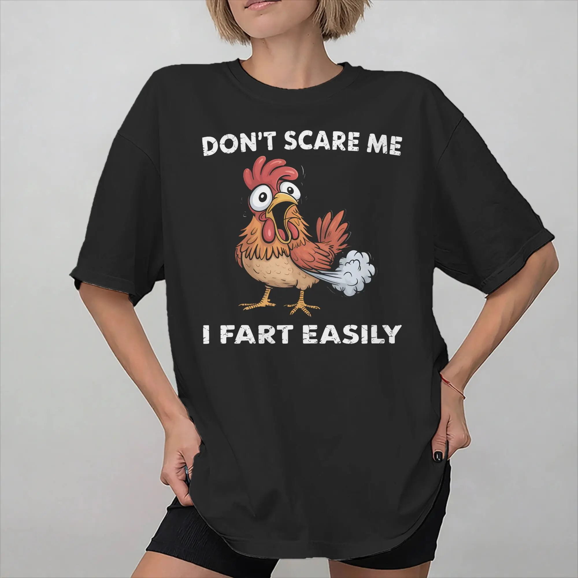Don't Scare Me I Fart Easily Funny Sarcasm Funny Chicken Graphic Printed T Shirts Men Women  Cotton  Tee Shirt Clothes