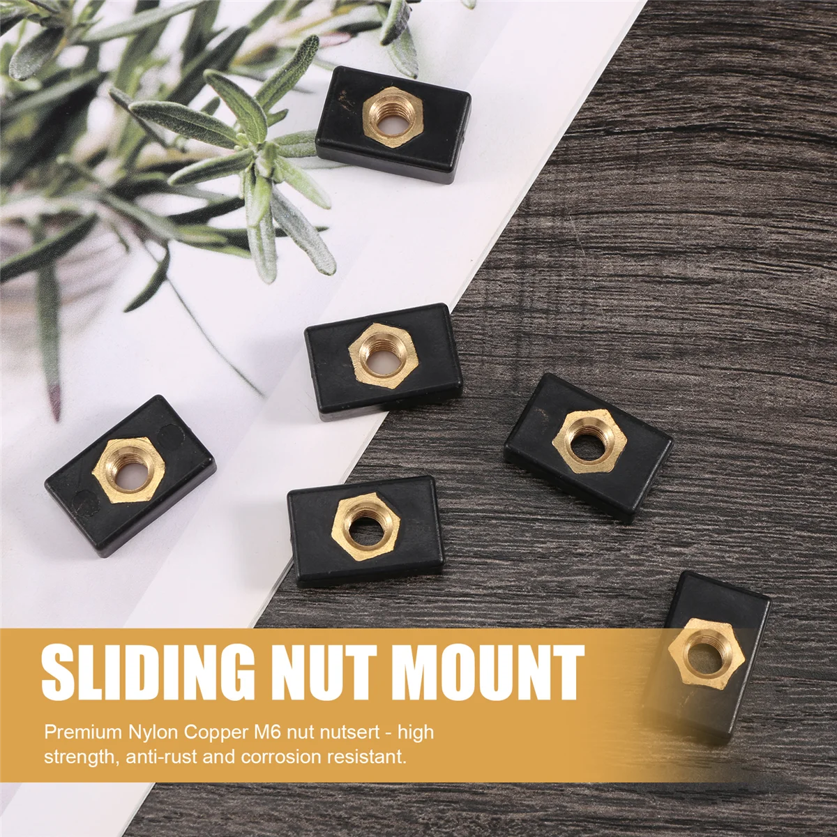 SLQZT 6Pcs M6 Copper Sliding Nut Side Mount Slide Track Rail Fishing Rod Pole Holder Mounting Base for Kayak Boat Canoe