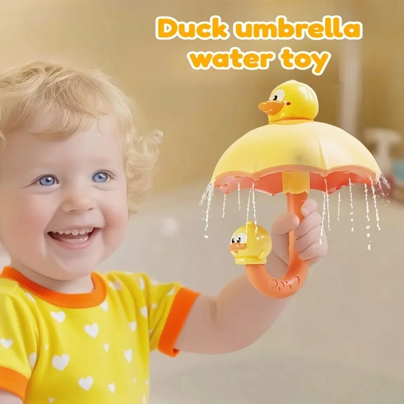 Duckling Bath Toy with Umbrella - Interactive Water Flow, Soft Bath Tub Companion for Babies, Sensory Play &Bathtub Fun
