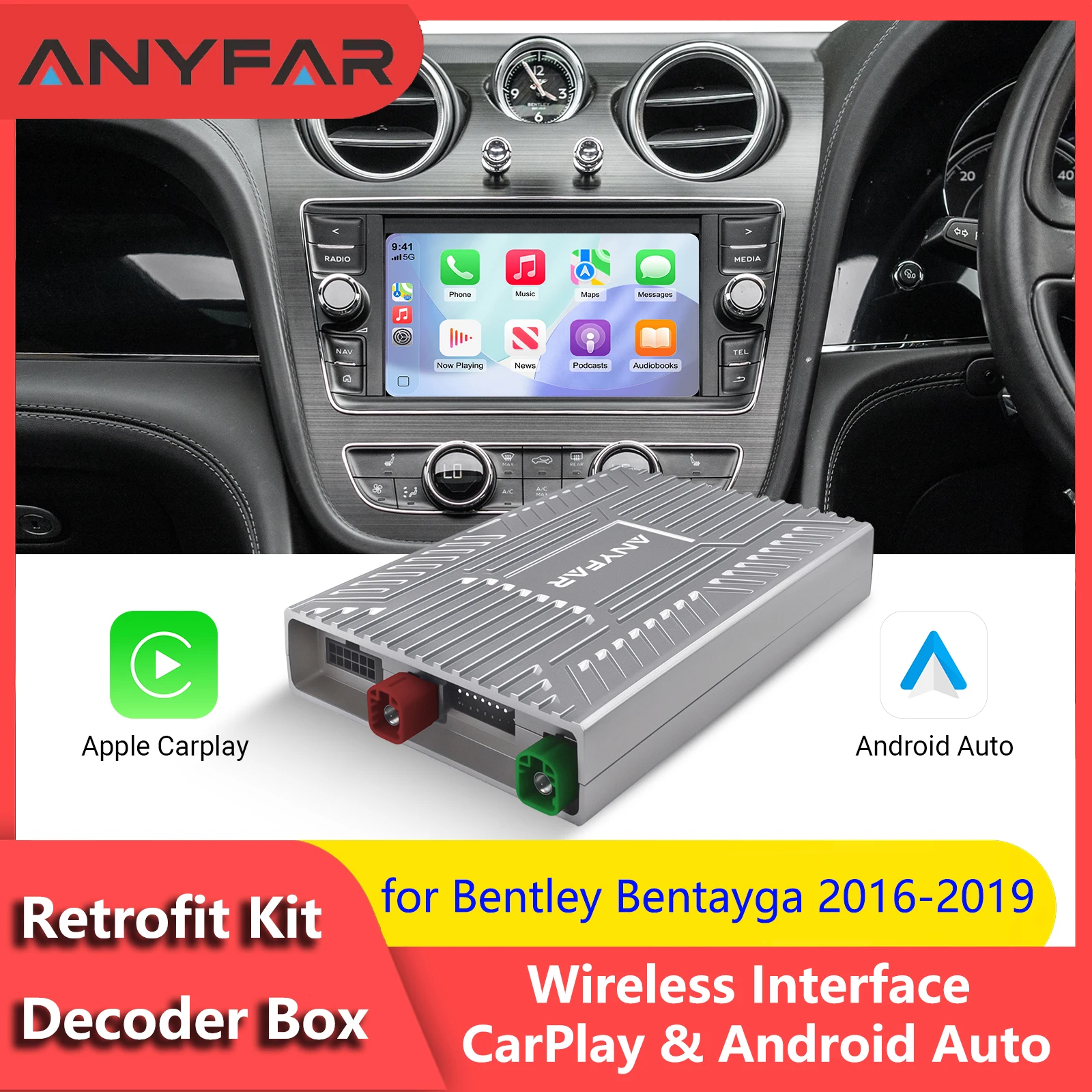 OEM Screen Upgrade Decoder Box for Bentley Bentayga 2016-2019 7 Inch Screen Wired & Wireless CarPlay Android Auto Retrofit Kit