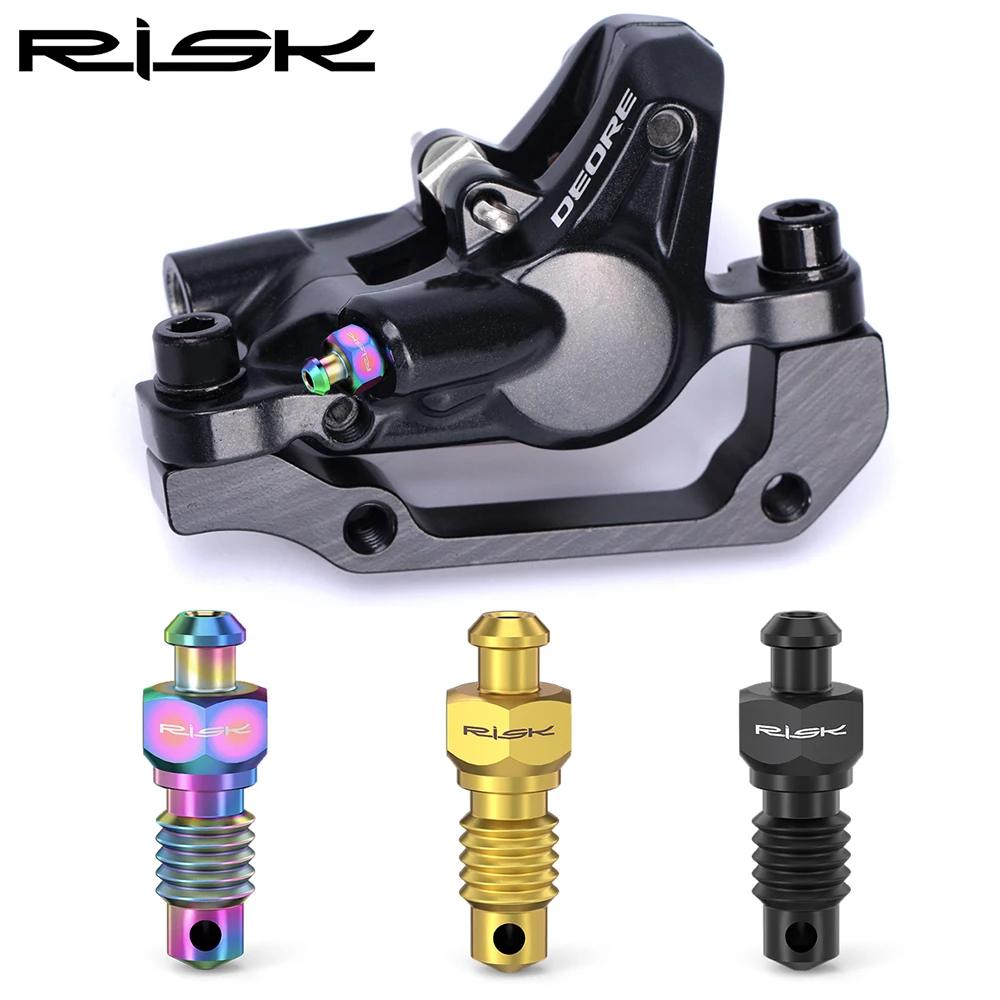 RISK Ti Bolts MTB Bike Hydraulic Disc Brake Exhaust Screw With Silica Gel Dust Cap Bicycle Brake Clip Oil Filling/Bleed Screw