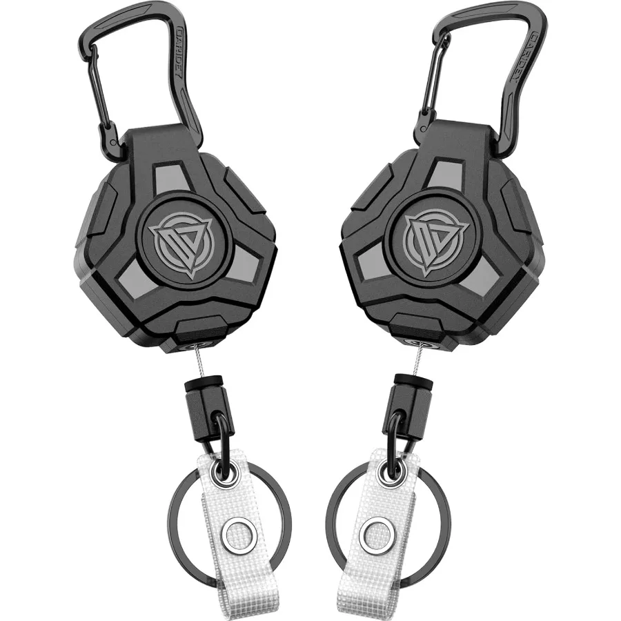 

2 Pack Retractable Keychain Heavy Duty Carabiner Badge Holder Tactical ID Badge Reel with 31.5'' Coated Steel Cord Bearing 8.0