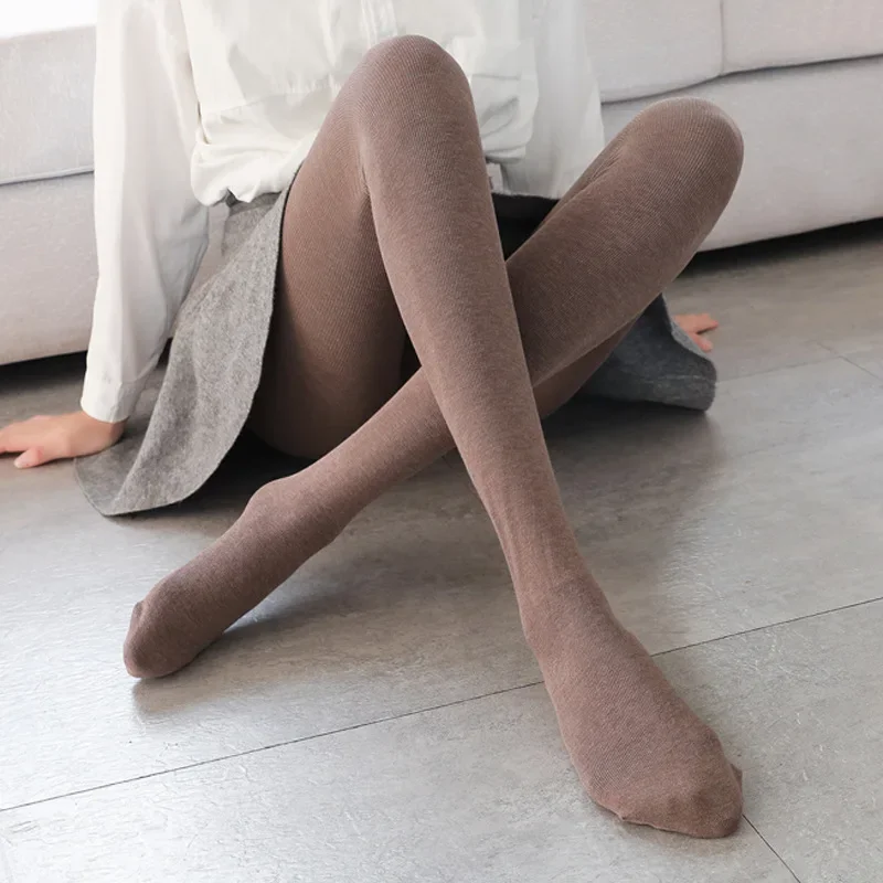 Women\'s Warm Tights Autumn Vertical Stripe Leggings Winter Cotton Fleece Pantyhose Warm Stockings Woman Lolita Tights Hosiery