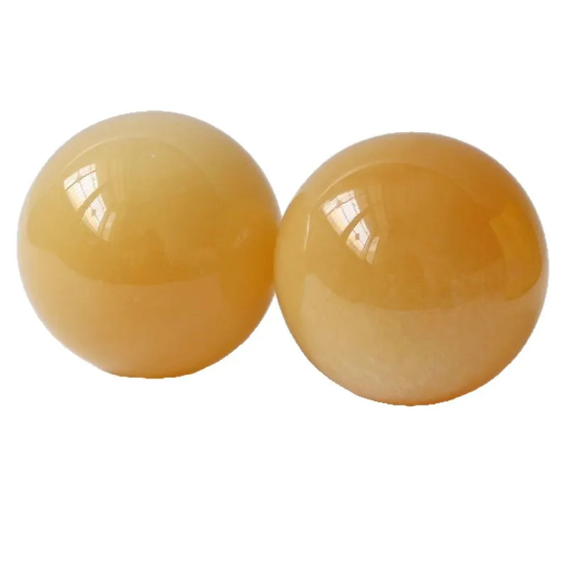 Natural Yellow Jade 5cm Hand Massage Balls For Elderly Hand Exercise Recovery Stress Relief Health Care Balls Ideal Gift Home