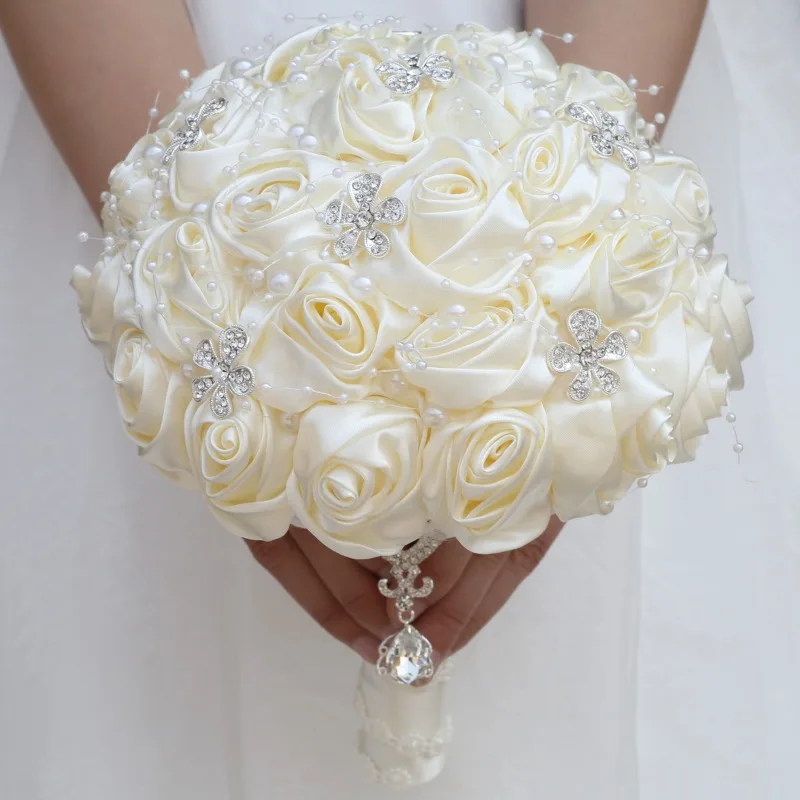 

Европейский и американский жемчужный букет, имитация цветка, стразы, свадебный букет, лента, букет роз, свадебный подарок W809B