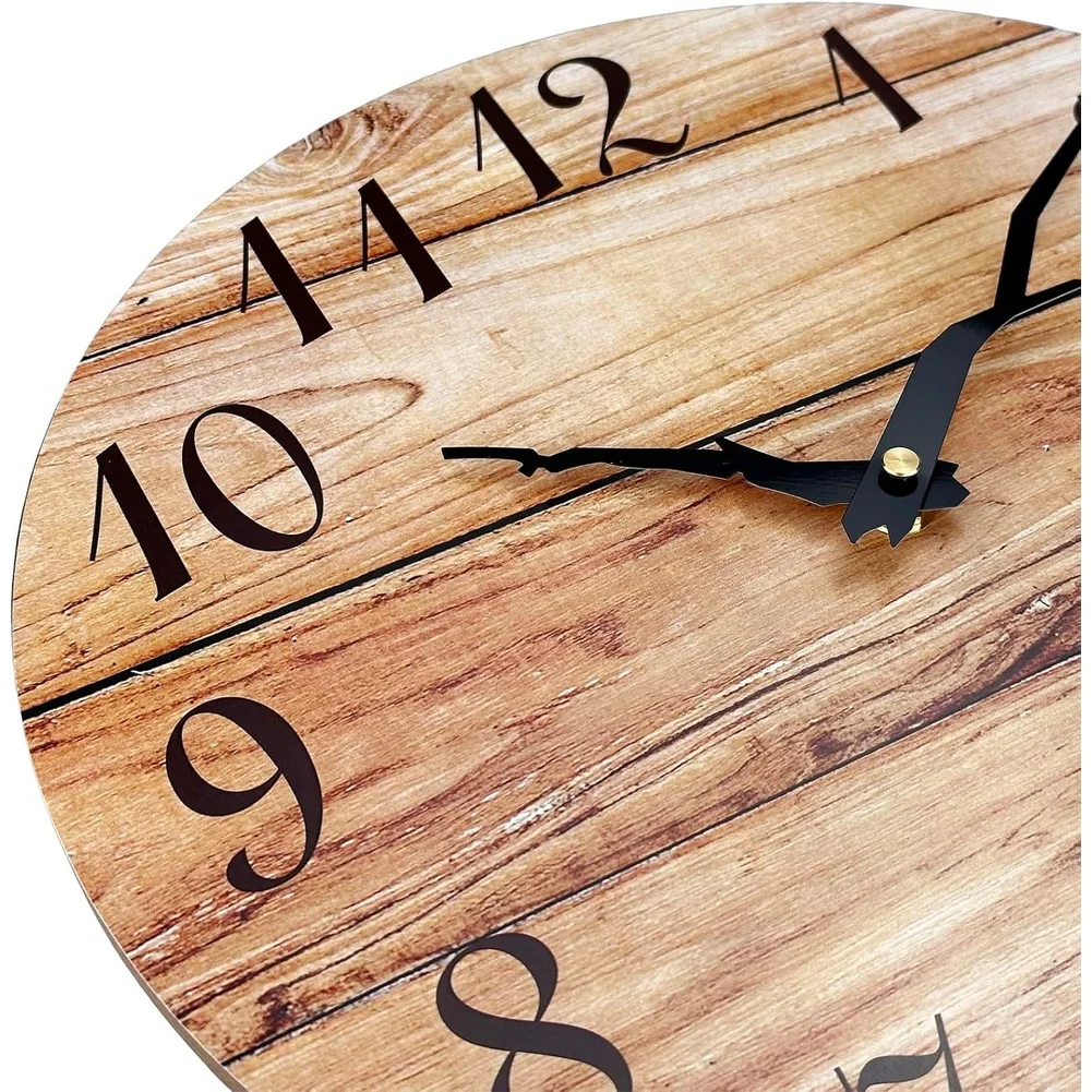25*25*4.5cm Silent Sweep Wood Grain Wall Clock Round MDF Modern Design Quiet Battery Powered Timer Home Decorations