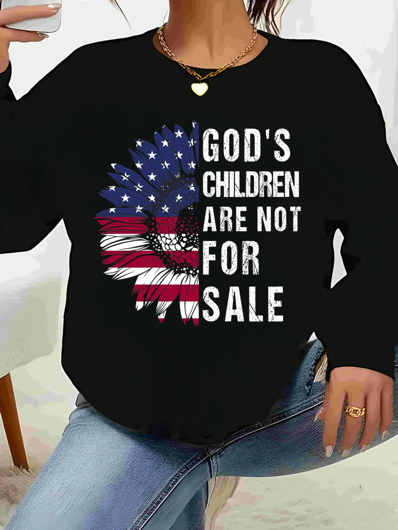 

Американский флаг с принтом орла Боги Дети не продаются Футболка с длинными рукавами Повседневная одежда «Четвертое июля» Женская мода