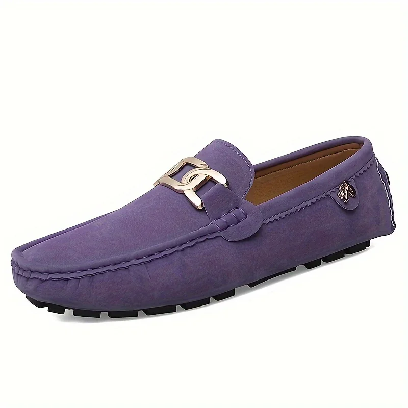 Female 2024 New Women Flats  Leather Moccasins Men Casual Slip-on Loafers Big Size 44 Purple Hoop Boat Shoes Solid color