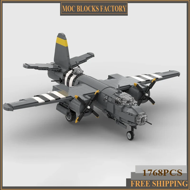 Military Aircraft Model Moc Building Bricks B-26 Maurauder Fighter Technology Blocks Gifts Christmas Toys DIY Sets Assembly