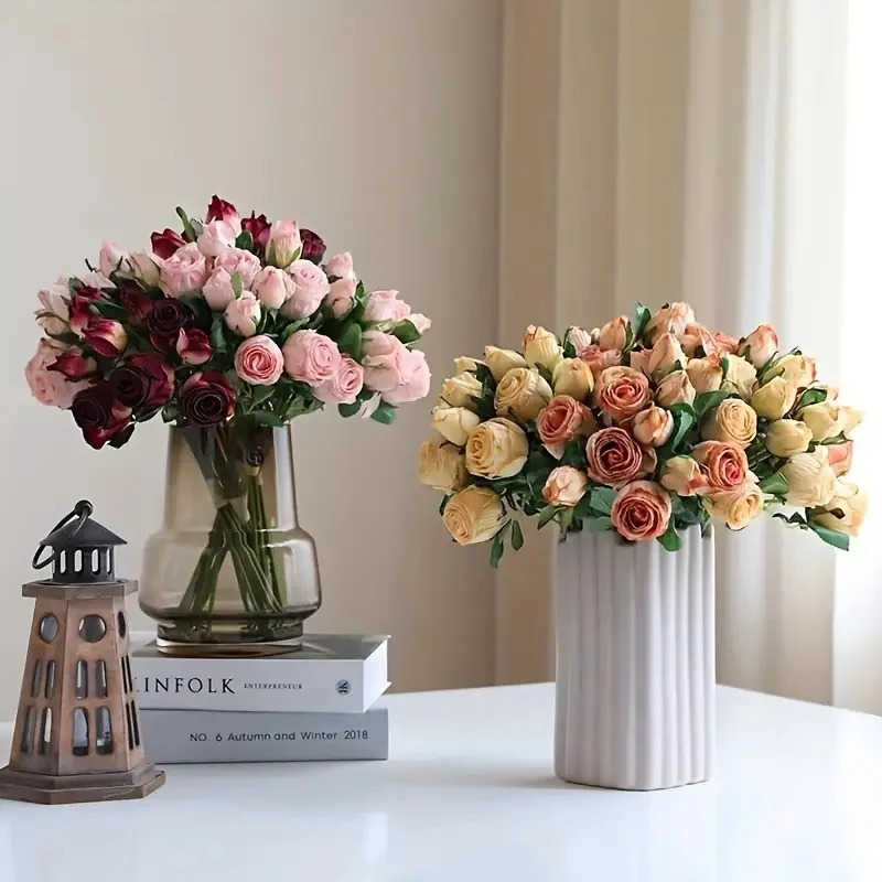 34CM Künstliche Blumen mit Verbrannten Kanten Rosen Handgeschriebener Blumenstrauß Hochzeitsdekoration Kunstblumen Valentinstag Heim-Tischdekoration – Detail 4