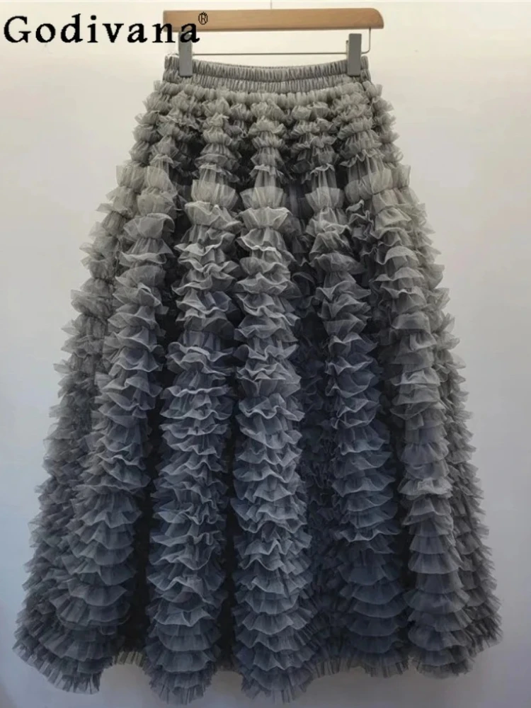 

Summer Heavy Industry Gauze Splicing A-line Sweet Cake Skirt Girl High Waist Loose Versatile Age-reducing Princess Long Skirts