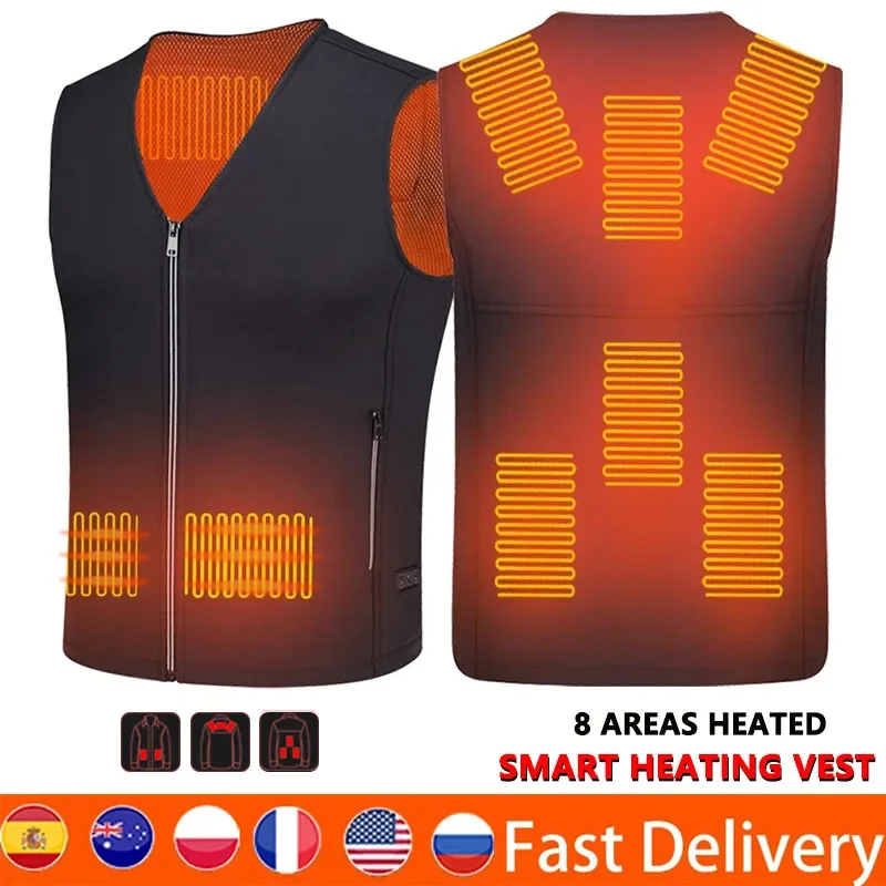 

Winter Heated Jacket Men Vest USB Electric Heating Self Thermal Coat Outdoor Waistcoat 8 Areas Heated Clothing Mountaineering