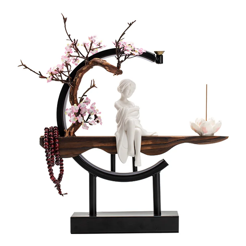 Ornament lamp ring backflow incense zen ceramics beautiful woman home living room office decoration opening birthday gift