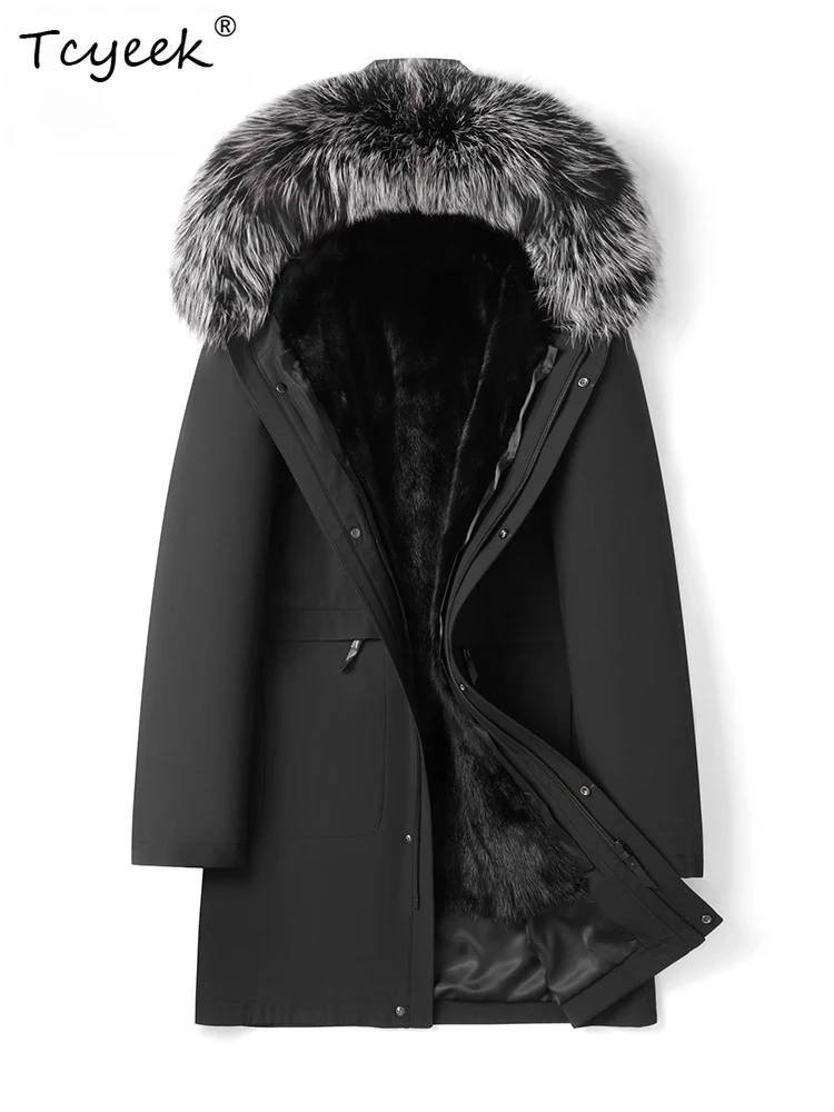 

Tcyeek Мужская шуба из натурального меха, зимняя одежда, натуральная подкладка из цельной норки, съемные теплые пальто, мужская новая верхняя одежда, воротник из лисьего меха 2025 г.