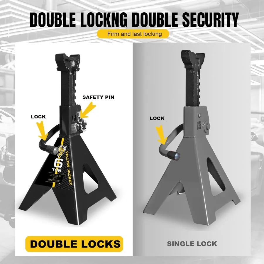 حامل رافعة فولاذية شديدة التحمل مع آلية قفل مزدوج لرفع السيارات وسيارات الدفع الرباعي سعة 6 طن لكل حامل إجمالي 3000 رطل #3