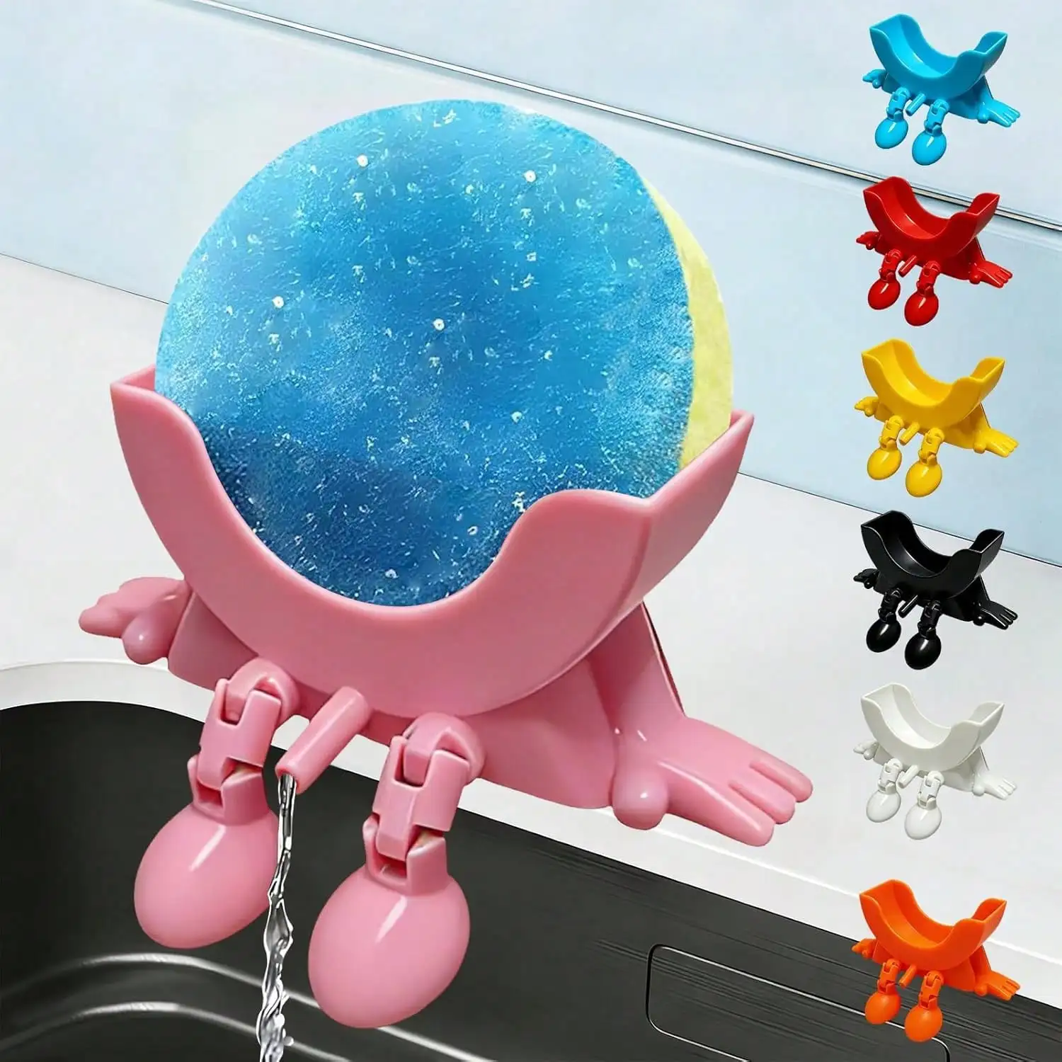

Creative Hanging Sponge Holder With Drainage/Traceless Glue, 3D Printing Countertop Funny Sponge Holders For Kitchen Sink, Keeps Your Sponge Dry & Smiling, For Holder