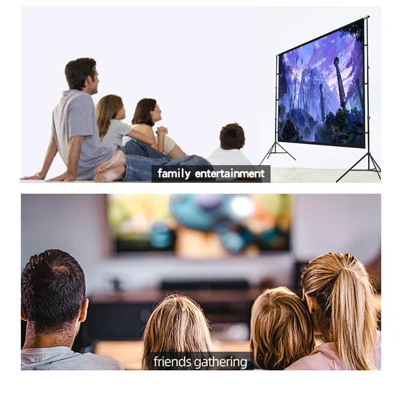 Tela de projeção de suporte triangular duplo de 60-200 polegadas 80, adequada para escritórios, casas e locais de entretenimento, uso