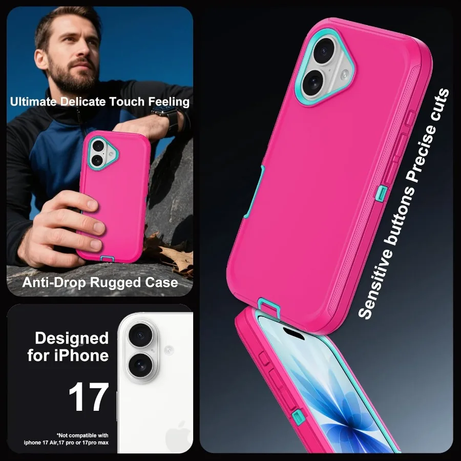 for iPhone 17 Case with Screen Protector Heavy Duty 3Layer Drop Protection DustProof Military Grade ShockAbsorbing Red Bumper P