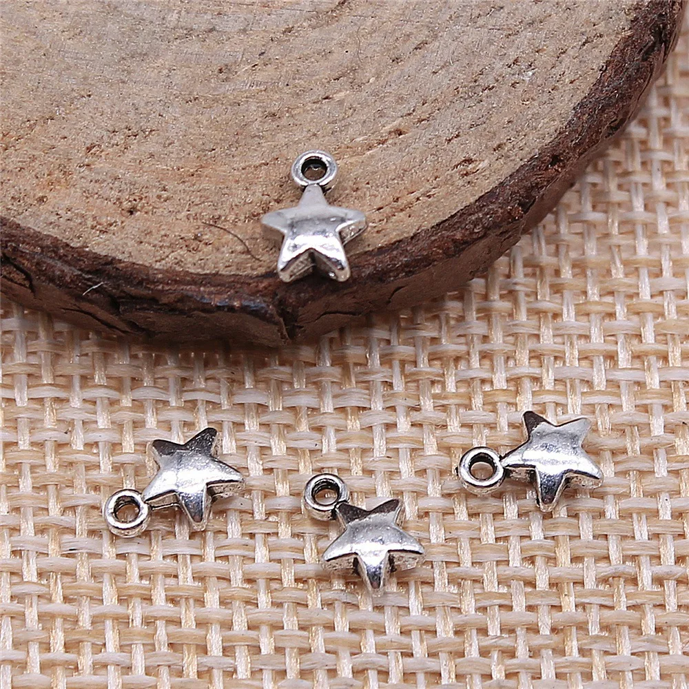 40pcs 6x8mm Antique Silver Color Small Star Pentagram Charms Pendant Zinc Alloy Hand Crafts Jewelry Making Accessories