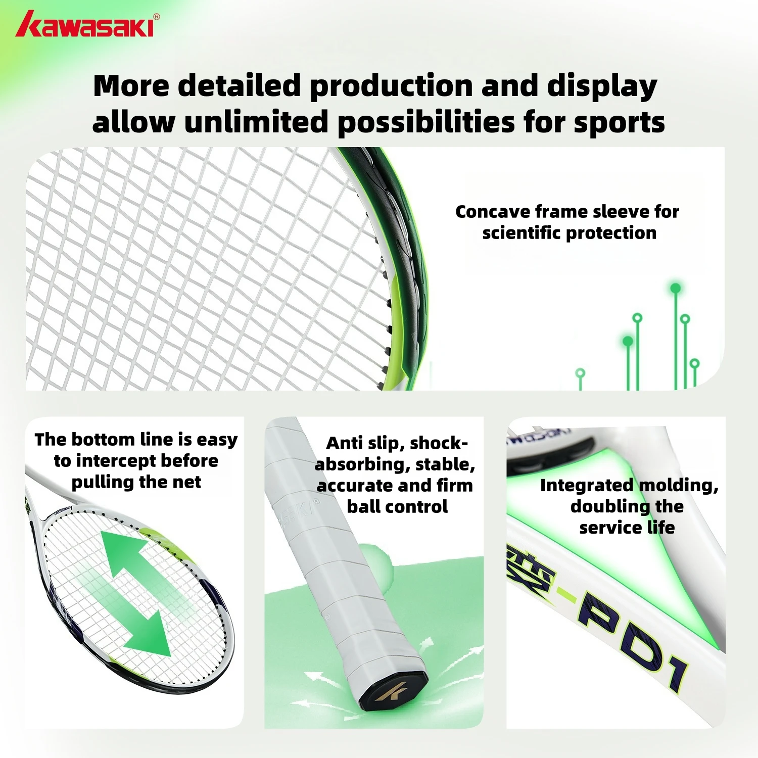 Kawasaki Light Tennisschläger-Set, Carbon-Verbund-Schläger-Set, KD1 und PD1, Anfänger, professionelles Schießen, Trainingsset für Männer und Frauen – Detail 14