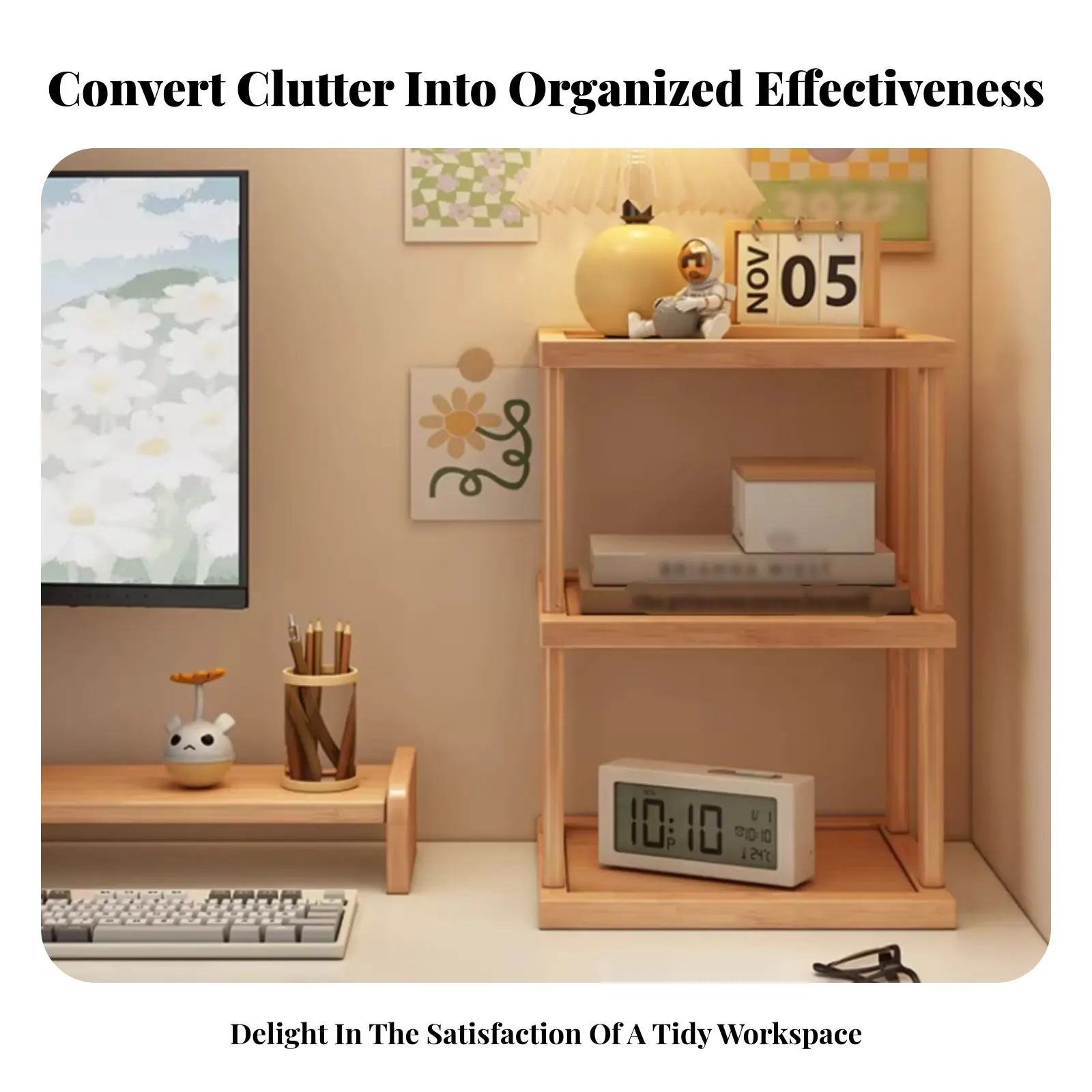 

Multitier storage spaceSaving Desk Organizer Minimalist Design Easy Assembly for Students, Home Workers, Workstation, Dorm Room
