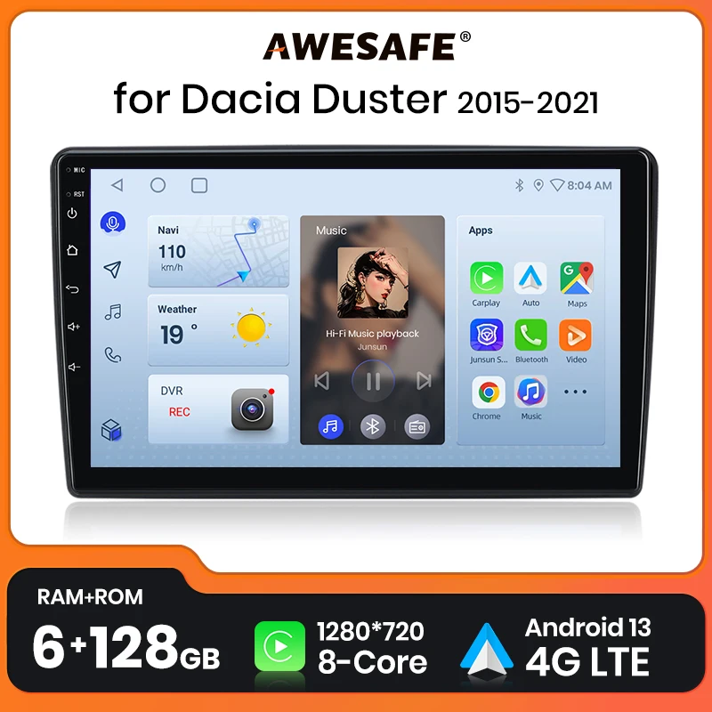 

AWESAFE Wireless CarPlay Android 13 Radio For Dacia Duster 2015 2016 2017- 2020 GPS Navigation Stereo Car Intelligent Systems