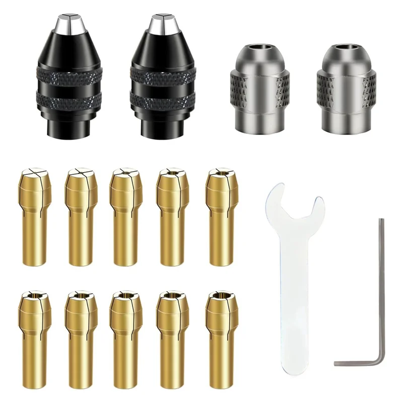 

IALJ-Drill Chuck Collet Set For Dremel, 16PCS 0.8-3.2Mm Replacement 4486 Drill Keyless Bit Chuck Shank Quick Change Adapter