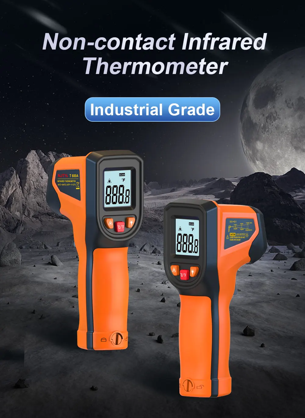 NJTY T600A T600 Digitales Infrarot-Thermometer -58 ° F bis 1112 ° F (-50 ℃ bis 600 ℃ Professionelle industrielle Laser-Temperaturmesspistole – Detail 1