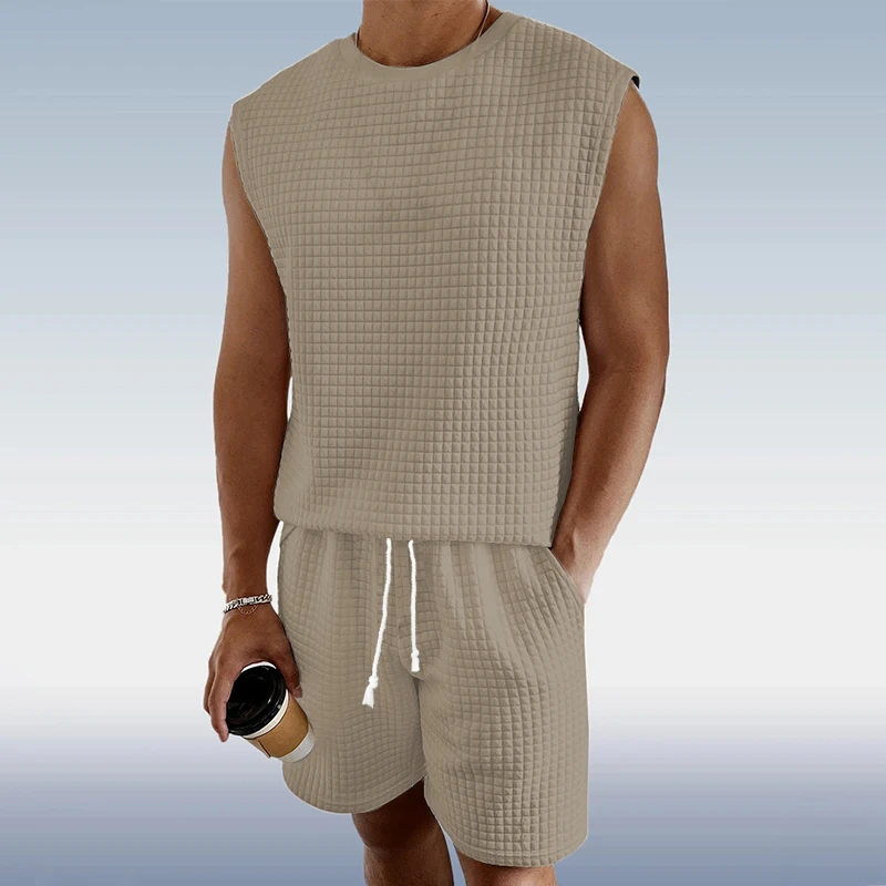 Pop 2025 Summer New Men's Clothing Japan And South Korea Style Casual Loose Large Size Sleeveless Vest Top Shorts Two-piece Set