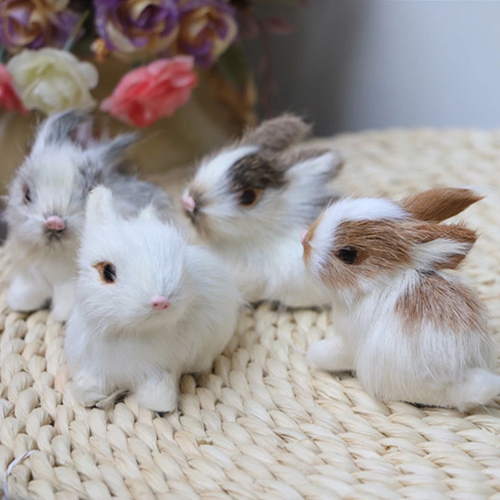 5CM Cute Model Animal Miniatures Figurines Kids Toy Easter Simulation Rabbits Plush Bunny