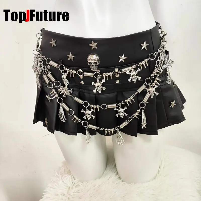 Harajuku Steampunk Women Gothic Lolita Punk PU Skirt Goth Y2K Girl Metal Cross Half Body Heavy Industry Skirt Workwear Skirt