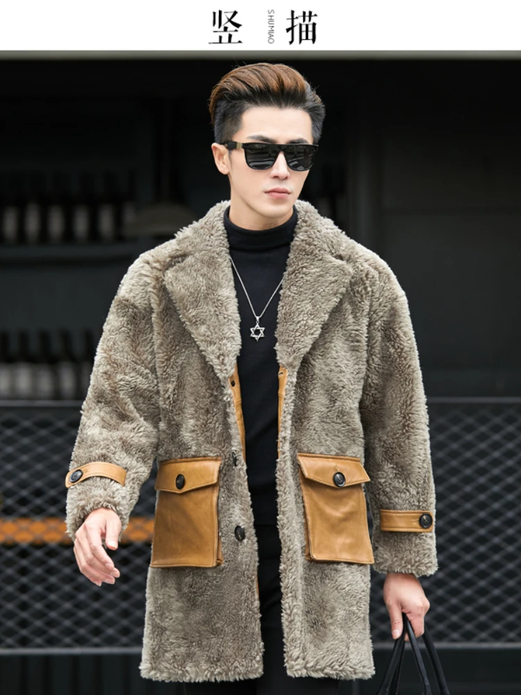 Autumn and Winter New Chenille Coat Men's Mid-Length Lamb Fur Coat Fur Integrated Genuine Leather Clothes Trend