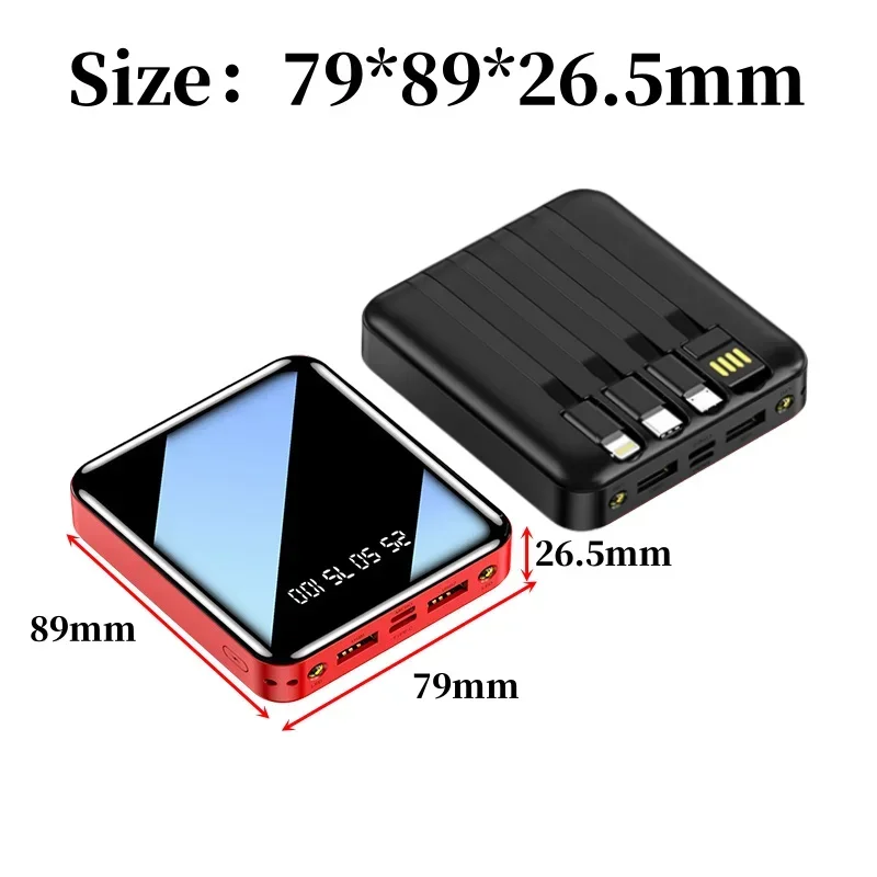 20000mAh Mini Power Bank Portable Charger Full Mirror Screen LED Light Digital Display Poverbank External Battery Pack Powerbank