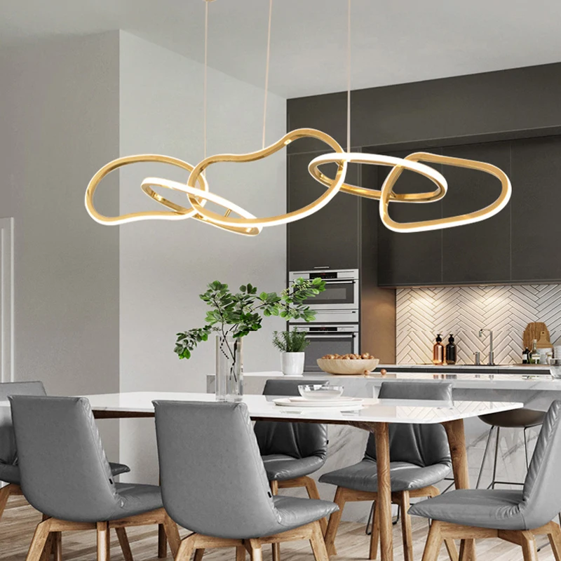 Modern Minimalist Pendant Lights Gold Lustres LED Rings Hanging Lamps for Ceiling Home Decoration for Dining Room Decor