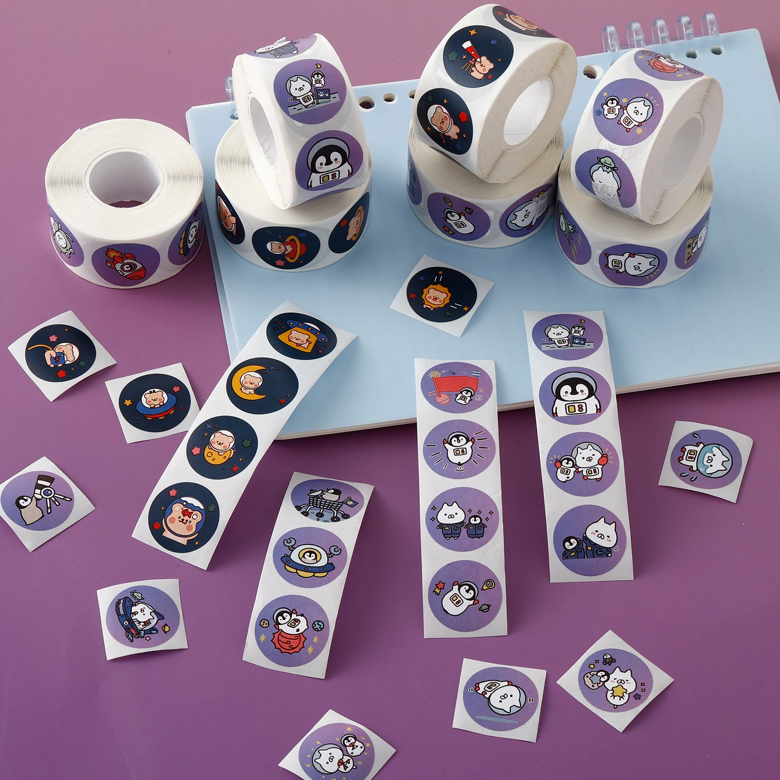 الفضاء الكرتون ملصق 8 أنماط جولة لطيف مختومة ملصقات ورقة / لفة