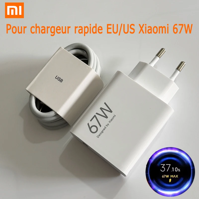 Chargeur Super Rapide Original Xiaomi 67W Turbo Charge Adaptateur Secteur EU pour Xiaomi Mi 15T 13 12 11 Ultra Redmi Note 15 Pro Poco M8