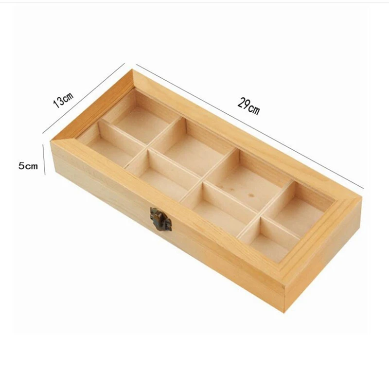 Kotak penyimpanan, rak kopi teh kayu 8 kompartemen kayu + kaca 1 buah